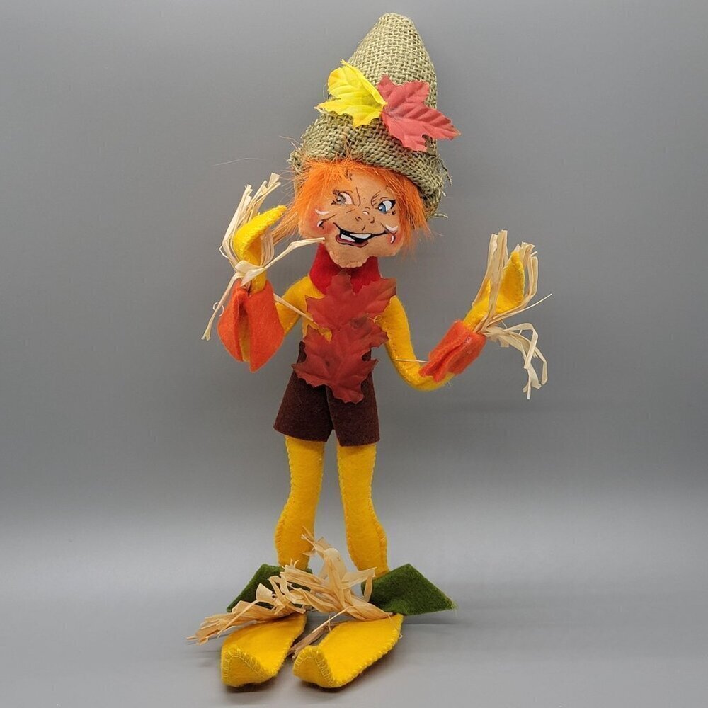 2010 Annalee 9" Yellow 75th Anniversary Scarecrow Elf Autumn Fall